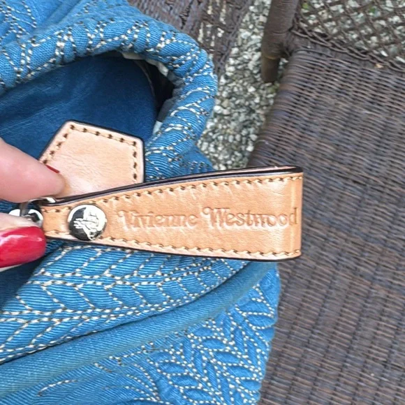 SOLD LIVE! Rare Vivienne Westwood Blue Quilted Satchel wTan Leather Accents - Picture 12 of 14